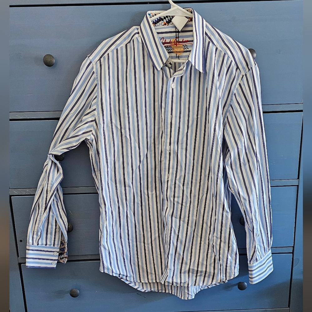 Men's Blue Striped Shirt ROBERT GRAHAM SIZE XL